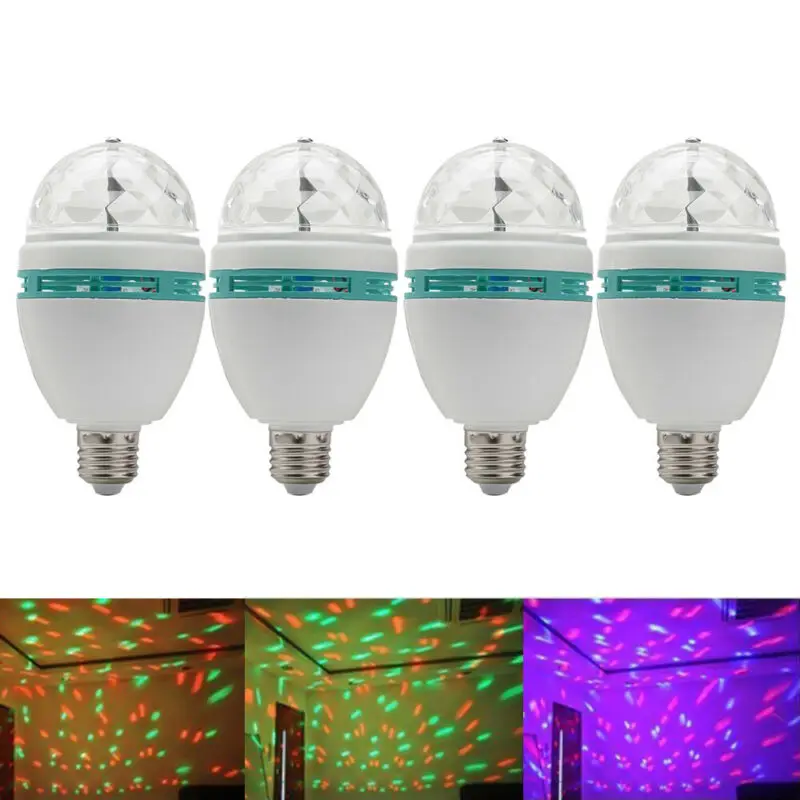 2X Rotating RGB LED Crystal Ball Bulb Stage Light Xmas Party Lamp Disco 80*150mm