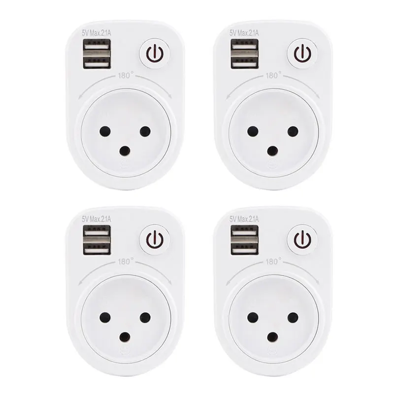 Израиль штекер розетка 16A Dual USB Порты и разъёмы 5V 2.1A стены Зарядное устройство Мощность DC адаптер питания AC DC электрическое гнездо переключателя Горячая 180 Вращение - Тип: 4 pcs