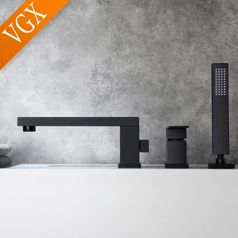VGX Bathtub Faucet with Handheld Shower Bathroom Shower Faucet Single Handle Bath Mixer Brass Bath Shower System Set Mixer Tap 5