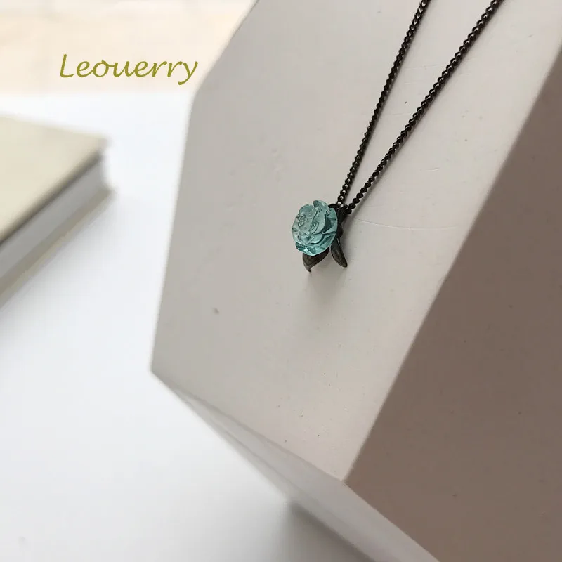 Leouerry, 925 пробы, серебряная, синяя Роза, кристалл, подвеска, ожерелье для женщин, элегантное, загадочное ювелирное изделие, короткая цепочка, ожерелье s