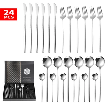 

24Pcs/Set Gold Cutlery Set Stainless Steel Tableware Set Dishwasher Safe Cutlery Set Kitchen Accessories Fork Spoon Flatware