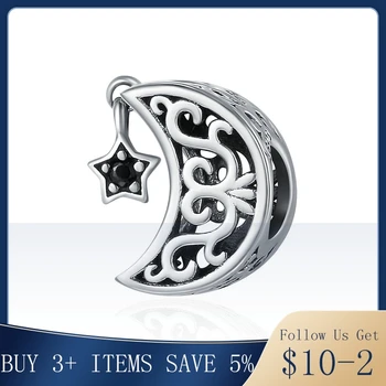 

Pandach 100% 925 Sterling Silver Openwork Moon and Star Goodnight Charm Beads fit Bracelet DIY Jewelry Valentine Day Gift 483