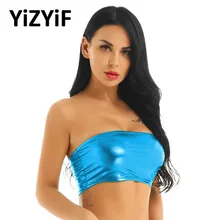 Женские бикини топы купальник бюстгальтер топ сексуальный Блестящий металлический без бретелек Топ без подкладки обернутый грудь бюстгальтер бандо укороченный топ сексуальный