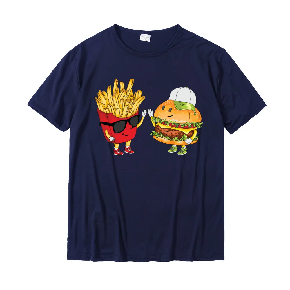 Funny Cotton Tops & Tees for Students comfortable Top T-shirts Family Slim Fit O Neck Tops & Tees Short Sleeve Hamburger Fries High Five Cool Fun Combo Snacks Funny Gift Long Sleeve T-Shirt__19333 navy