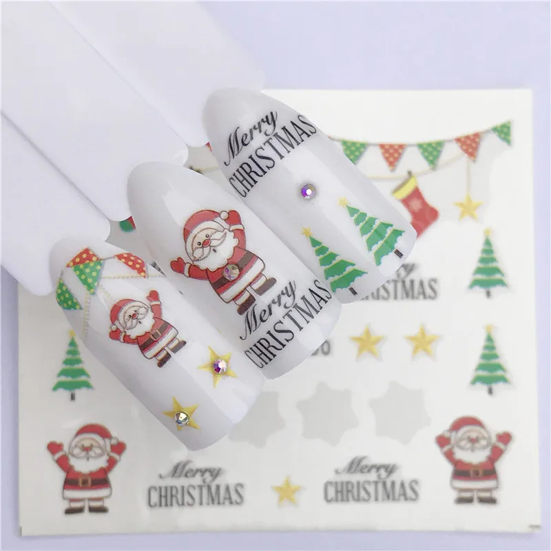 1 лист Рождественская наклейка для ногтей наборы смешанная Снежинка Санта-Клаус Олень шаблон ногтей переводная вода слайдер Фольга Наклейка - Цвет: YZW-2160