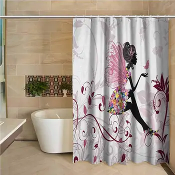 

Princess Professional Shower Curtain Flower Fairy with Butterflies Wings Branches Ornaments Floral Spring Forest Decorative