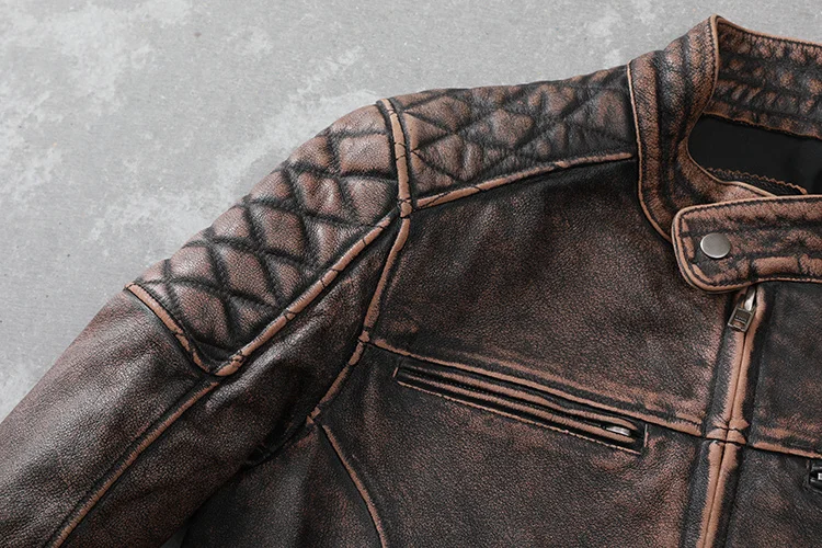 cowhide leather jacket mens Free shipping.Heavy vintage brown genuine leather jacket.mens slim motor biker cowhide coat.quality plus size leather clothes. real sheepskin coat