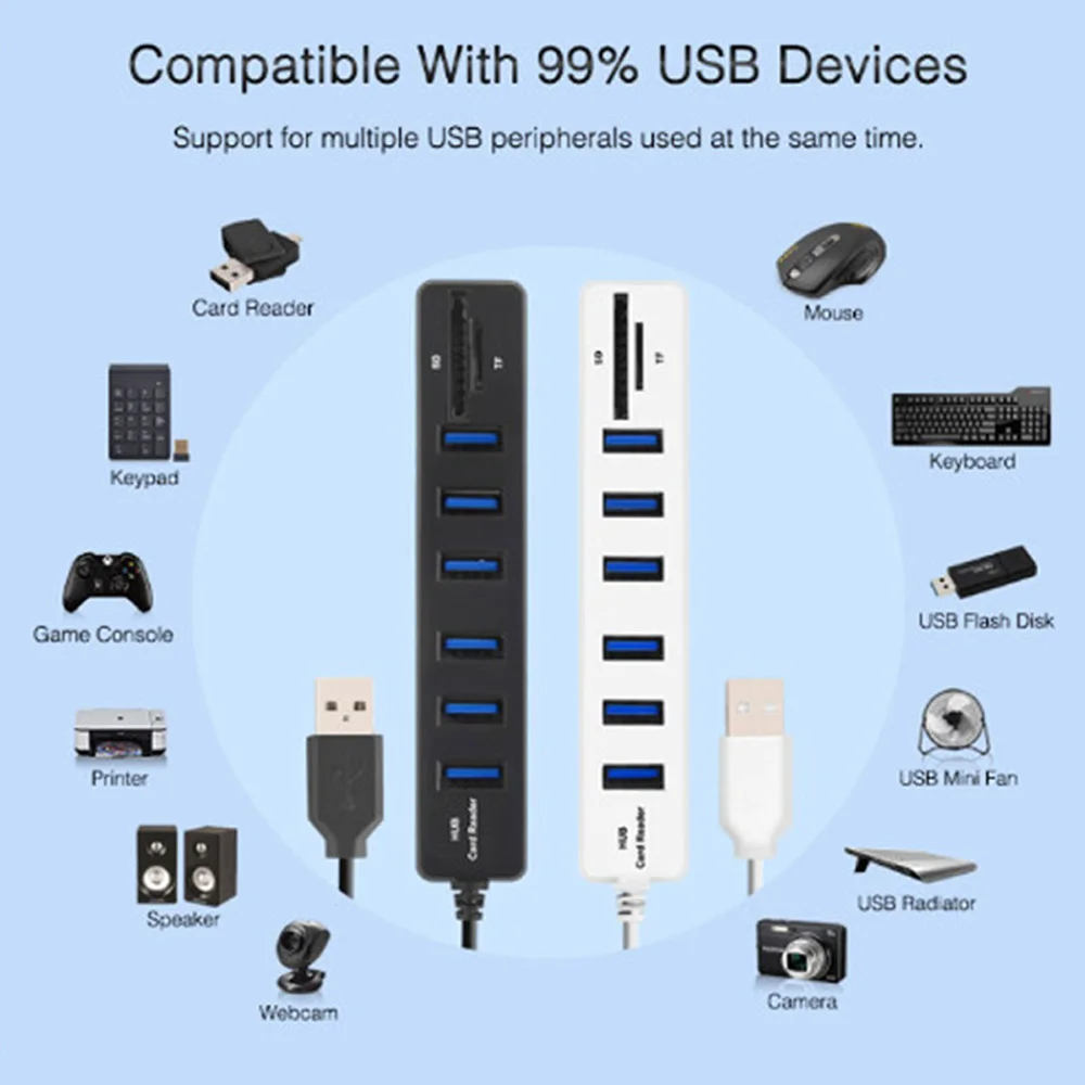 Usb-хаб 2,0 Мульти USB 2,0 док-станция USB высокоскоростной разветвитель 3/6 Порты жил устройство для чтения карт SD TF все в одном для ПК Компьютерные аксессуары