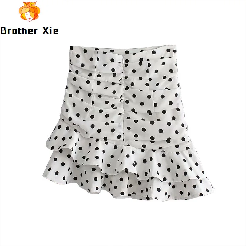 

Women Polka Dot Asymmetrical Ruffles Mini Skirt 2020 Summer Holiday Sexy Bohemian A-line Pleated Skirt Ladies Casual Skirts