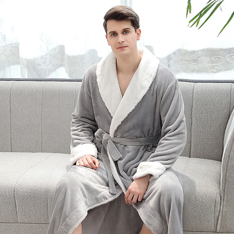 Men-Gray-velvet Женский зимний халат, благородная пара теплых плотных фланелевых бархатных халатов roupao feminino, свободная мягкая Домашняя одежда с поясом, одежда для сна - Цвет: Men-Gray-velvet