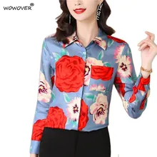 

Korean Fashion 2022 Spring Women's Shirts Long Sleeve Turn Down Collar Floral Print Office Work Blouses Female Blusa Tops XXXL