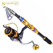 Sougayilang 1.8M-3.3M Portable Telescopic Fishing Rod and Reel Combos Travel Carbon Spinning Fishing Pole with Spinning Reel Set