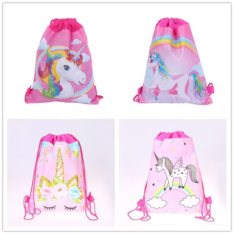 24pcs Unicorn Theme Drawstring Gifts Bag Non-woven Fabric Kids Birthday Party Decoration Cartoon Backpack | Дом и сад