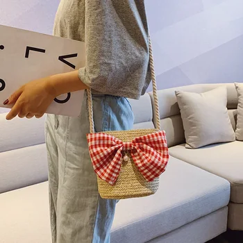 

Fashion Women Bags Designer Summer Straw Shoulder Bags Bow Rattan Bag HandWoven Bucket Handbag Beach Crossbody Bags for Women