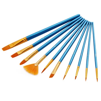 

10pcs Painting Brush Set Adults Stationery Nylon Hair Watercolor Drawing Round Pointed Tip Kids Artists DIY Multifunction Home