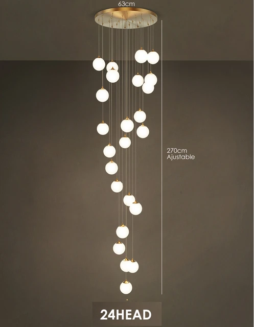 All Copper Aesthetics Glass Ball Chandelier Duplex Apartment Stair Chandeilers Luxury Hotel Villa Lobby Ceiling Hanging Light 24HEAD