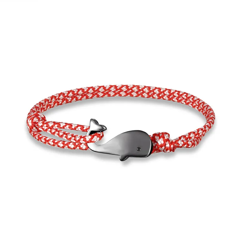 MKENDN Новая мода КИТ Шарм морской выживания Веревка Цепь-Паракорд браслеты для женщин мужчин лето океан пляж стиль - Окраска металла: Red White