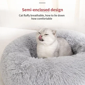 

Round Dog Bed For Dog Cat Winter Warm Sleeping Lounger Mat Puppy Kennel Long Plush Pet Bed Portable Cat Supplies