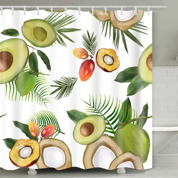 

Bathroom Curtains Long Fabric Bath Avocado Printed Decor Sets with 12 Hooks Polyester Home Decoration,
