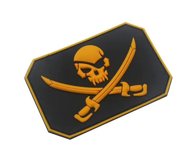 Pirate Orange Morale Patches No Knife No Life SKULL PVC 3D Military Tactical Patch badge applique EMBLEM - Цвет: Pirate Orange