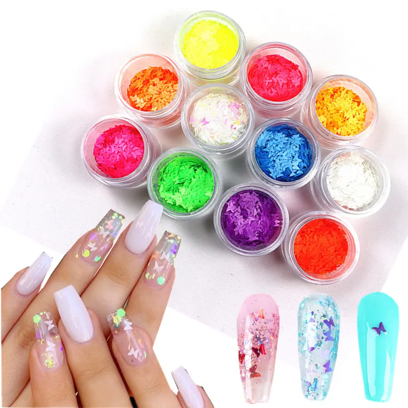 

1 box of butterfly sequins fluorescent mixed color sequins Laser magic star butterfly fluorescent DIY nail decoration sequins