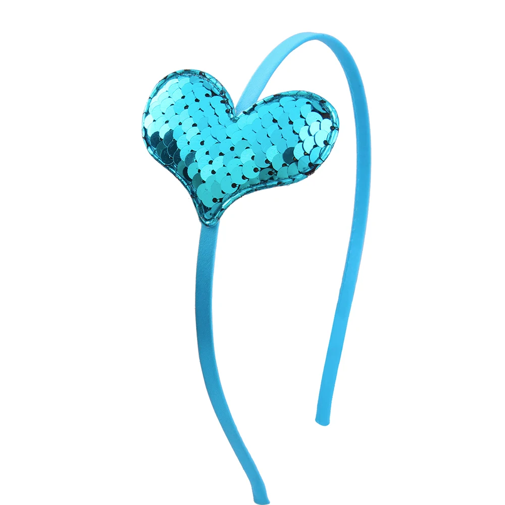 Blue headband Meimile Блестки для волос для девочек, ободок с сердечком для детей, Русалочка, аксессуары для волос, детская Двусторонняя любовь - Цвет: Blue headband