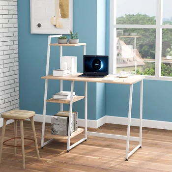 

PC Gaming Computer Desk With 4 Tier Storage Shelves Bookshelf Study Laptop Corner Table for Home Working Workstation Writing