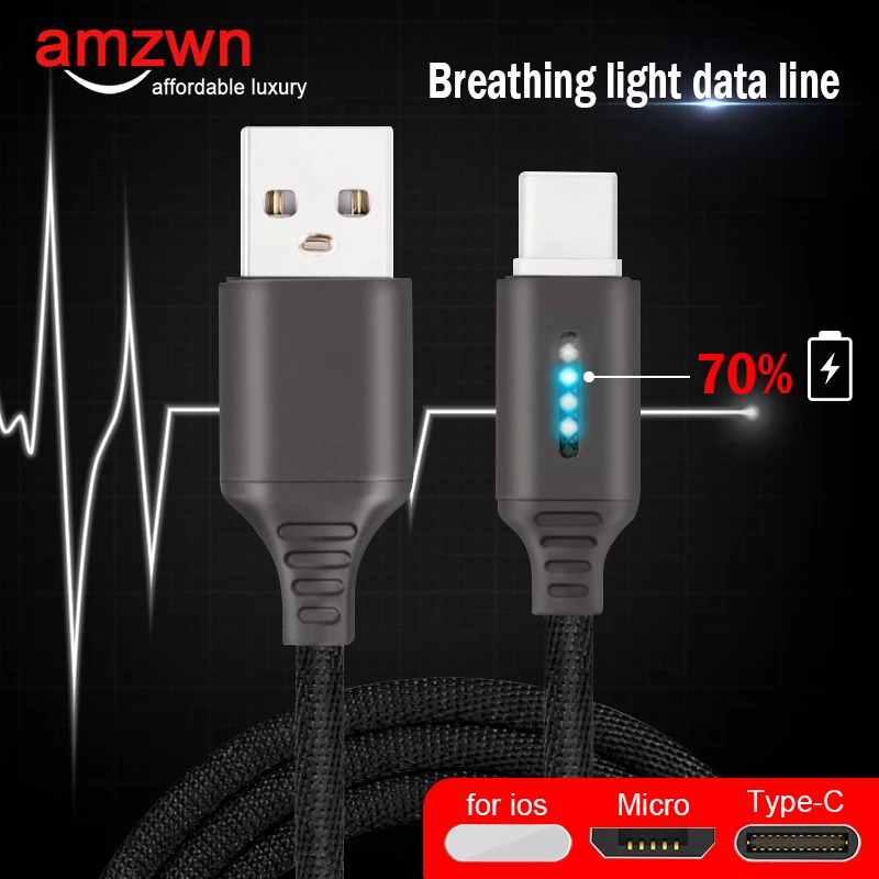 

Data line zinc alloy intelligent power off charging line for ios micro Type-C 1M marquee cloth mesh light data cable