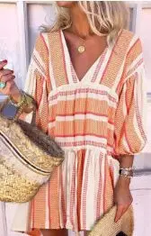 Women Print Boho Dress V-neck Bell Sleeve Bohemian Beachwear Summer Casual Dresses 2020 New Vestido