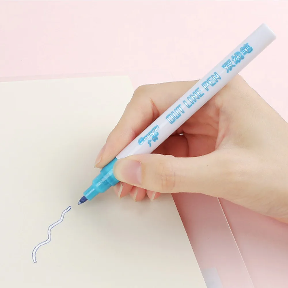 Colored Ink Pen Coloured Markers Textas Gift Card Writing and Drawing Double Line Outline Pen 8 Color for Child Painting diy #4  (9)