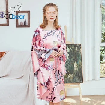 

icebear 2020 summer silk pajamas women's bat sleeve nightdress women's plus size home service SY-7795