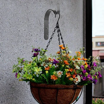 

4/10pcs Black Iron Garden Wall Light Hanging Flower Plant Hanger Pot Bracket Hook Shelf Stand Holder