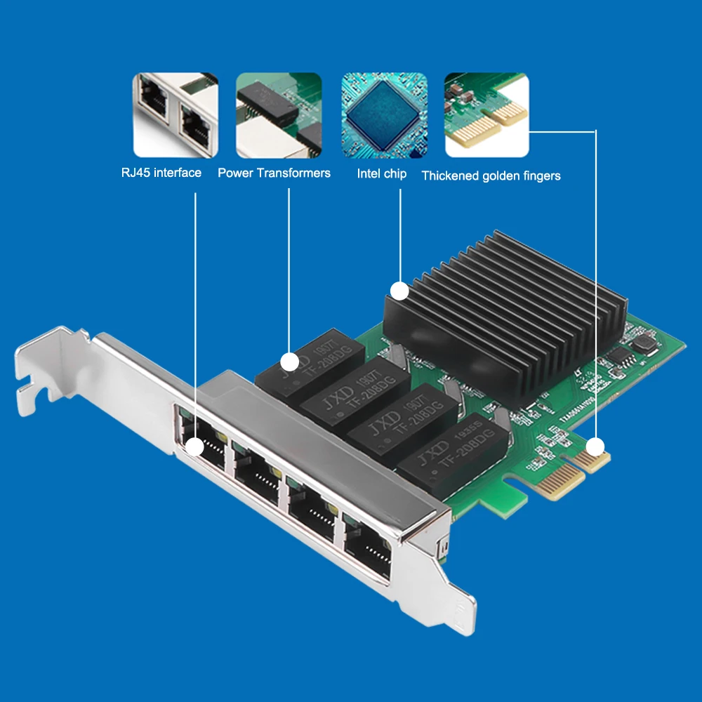 Сетевая карта KEBIDU 4 порта PCI Express Gigabit RJ45 сетевой адаптер E с чипсетом Realtek 8111H