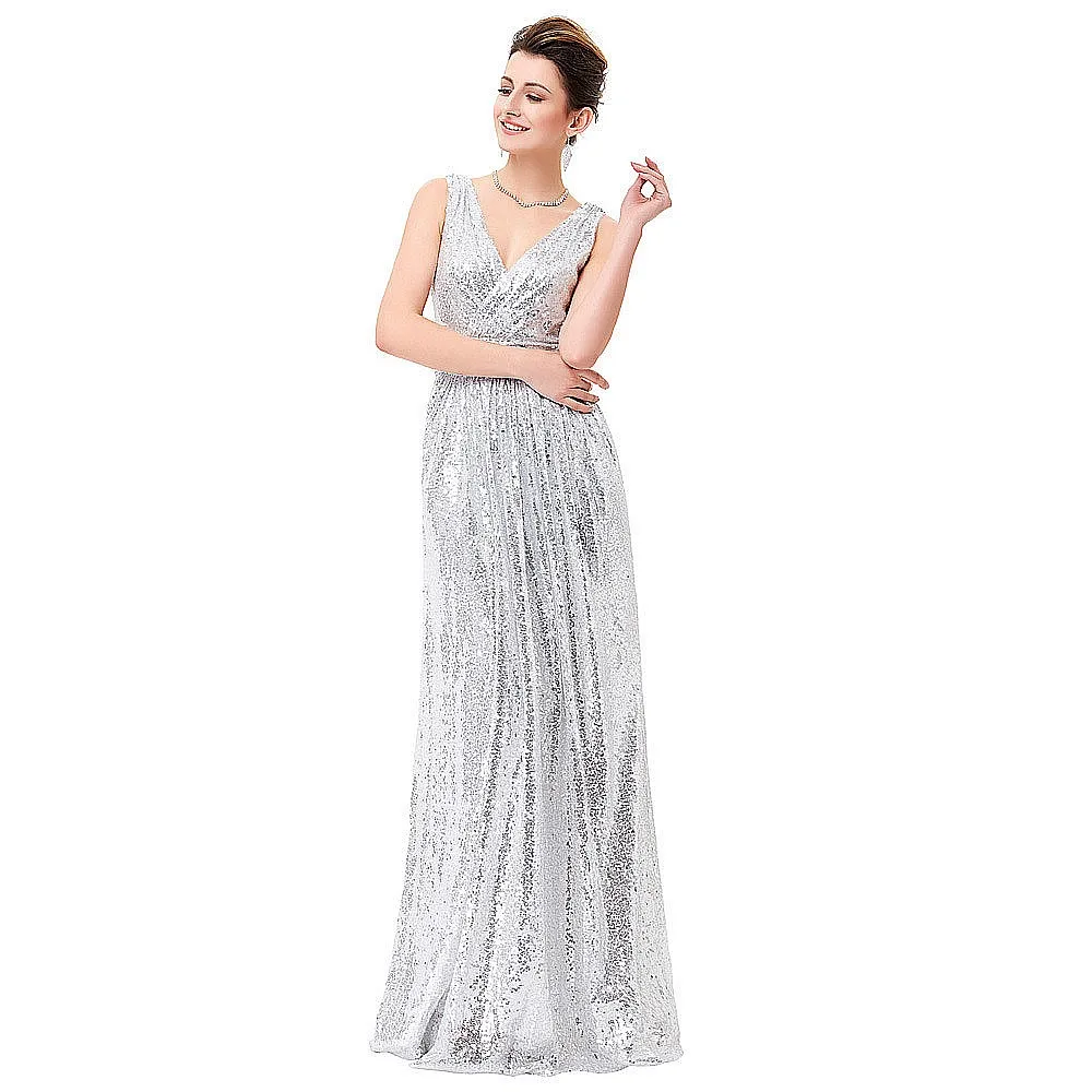 

Women Sequin Bridesmaid Dress Sleeveless Maxi Wedding Guest Party Dresses YSAN774