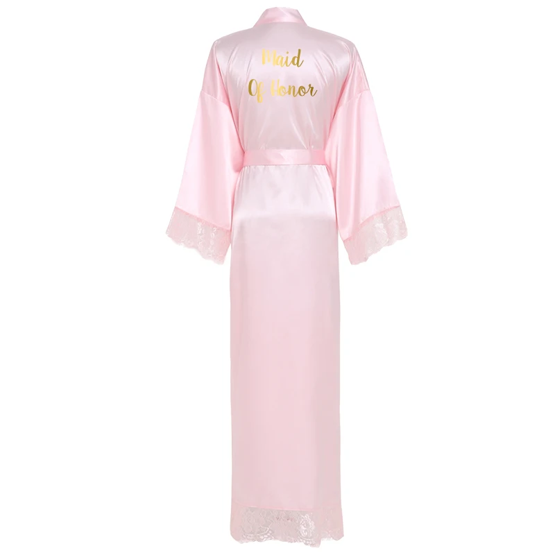 pink maid honor YUXINBRIDAL New Silk Satin Lace Robes White Bridesmaid Bride Robes Bridesmaid Robes Wedding Long Robe Bathrobe - Цвет: pink maid honor