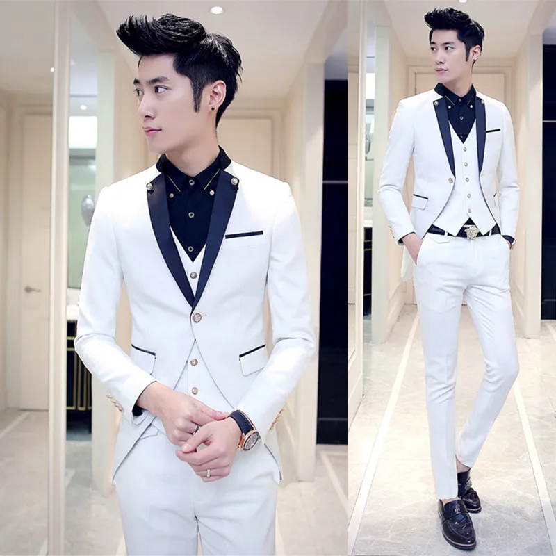 

Tuxedo Mens Wedding Suits 2018 Costume Homme Mariage Black And White Mens Suits Ternos Hombre Slim Fit 3 pcs Red Anzug Herren