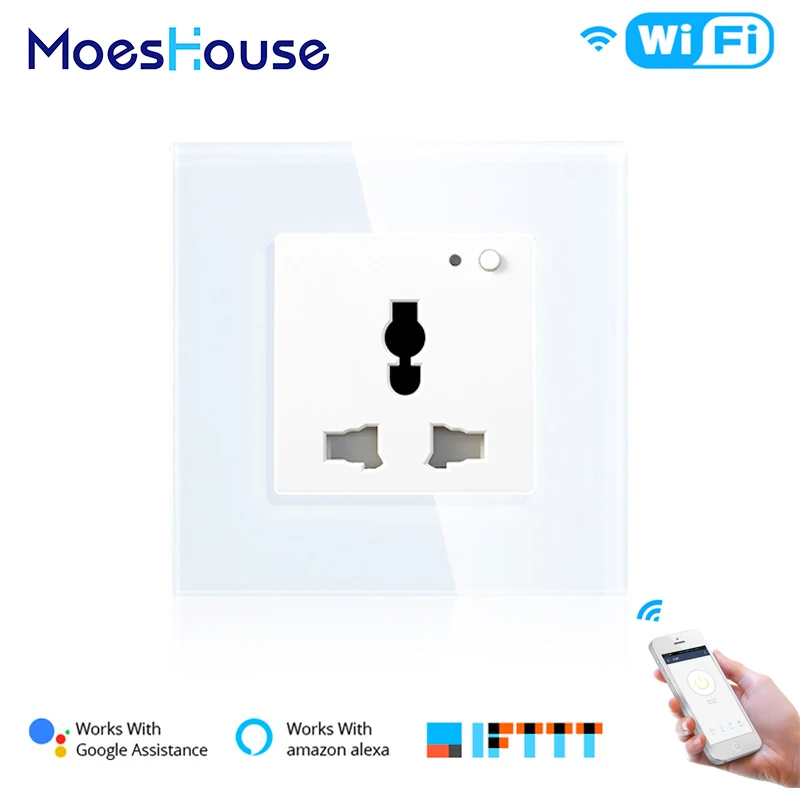 UN-White WiFi умная настенная розетка стеклянная панель Smart Life/приложение Tuya дистанционное управление, работает с Amazon Echo Alexa Google Home EU FR UK - Цвет: UN-White