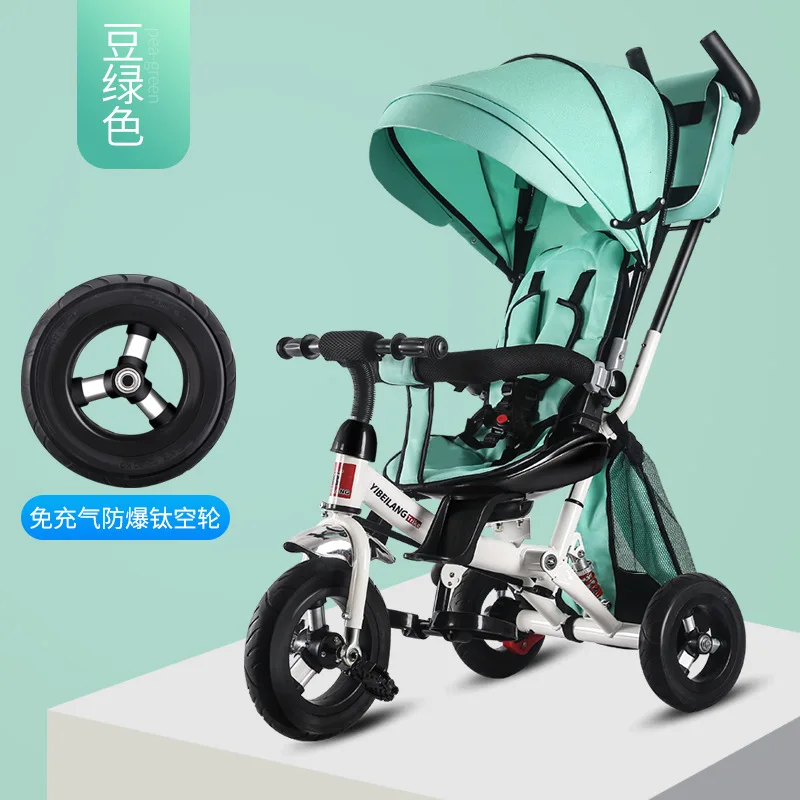 Детская трехколесная коляска, складывающаяся на три колеса, коляска-велосипед, вращающееся сиденье, детское автомобильное кресло, ручка-трансформер, свободные колеса - Цвет: Зеленый