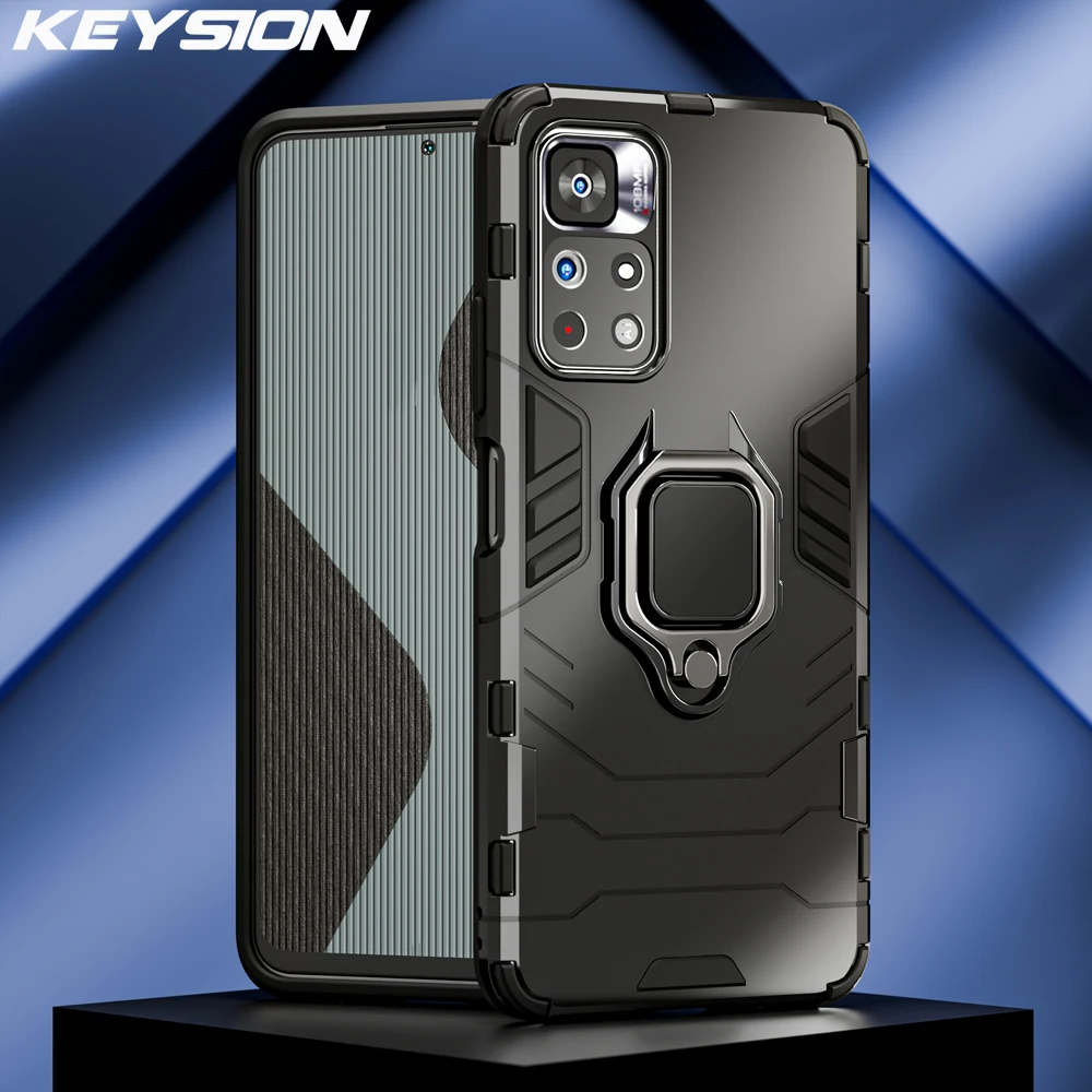 

KEYSION Shockproof Armor Case for Redmi Note 11 5G Note 11 Pro Plus Ring Stand Phone Back Cover for Xiaomi Mi 11T POCO M4 Pro 5G