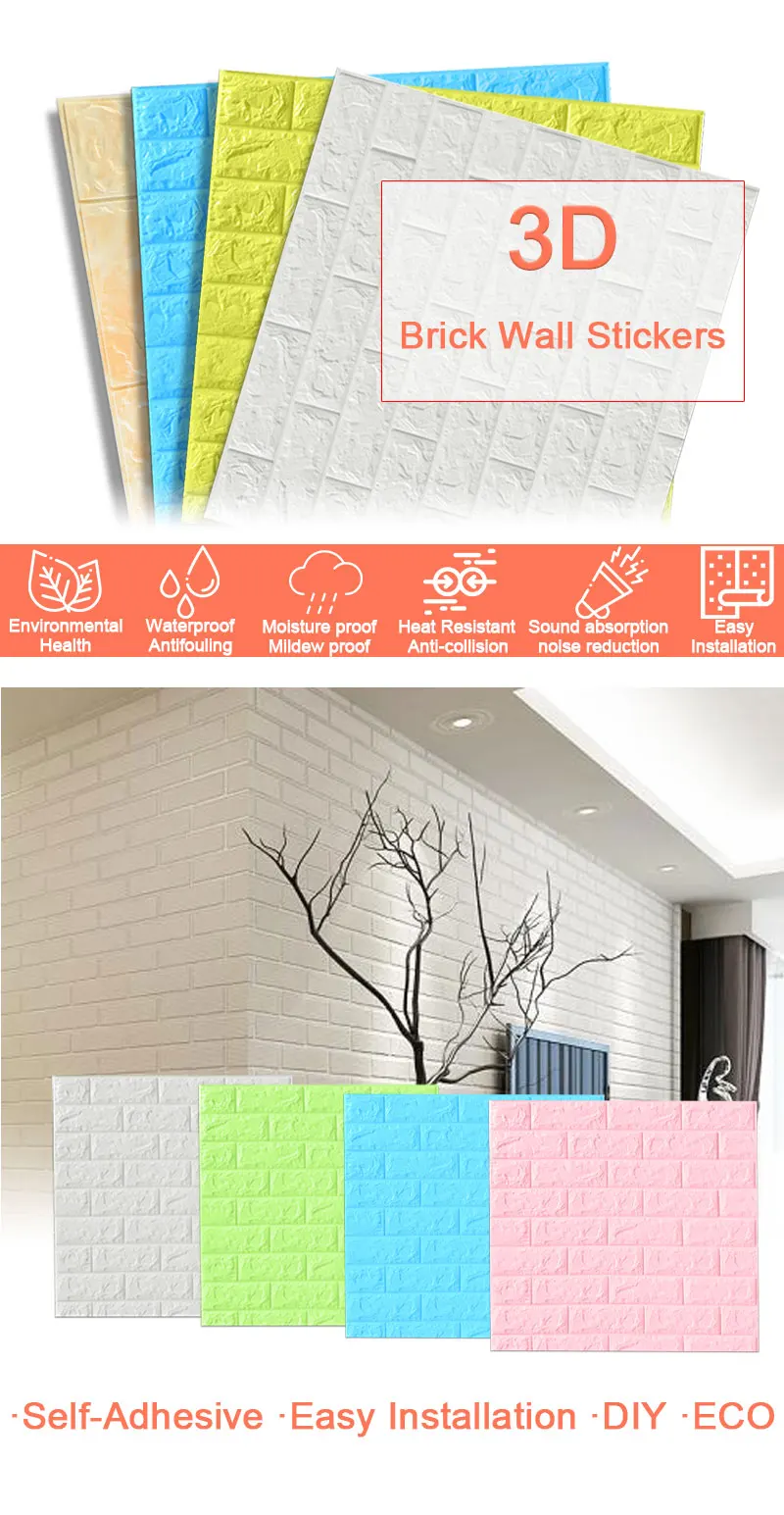 1 шт./5 шт. 3D настенные бумажные наклейки в виде кирпичной стены водонепроницаемый DIY самоклеящийся Декор для спальни детской комнаты
