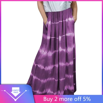 

2019 Hot Sale Long Skirts Jupe Femme Fashion Women Clothes Casual Tie-dyed Patchwork Gradation Pocket Long Skirt Ropa Mujer #C11