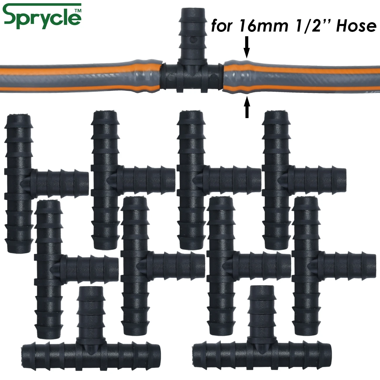SPRYCLE 10 Stück 16 mm T-Anschluss mit Widerhaken, Bewässerung, 3-Wege für Mikro-Tropfbewässerung, 1/2 Zoll PE-Rohr, Schlauch, Mikroanschluss, Garten – Detail 3