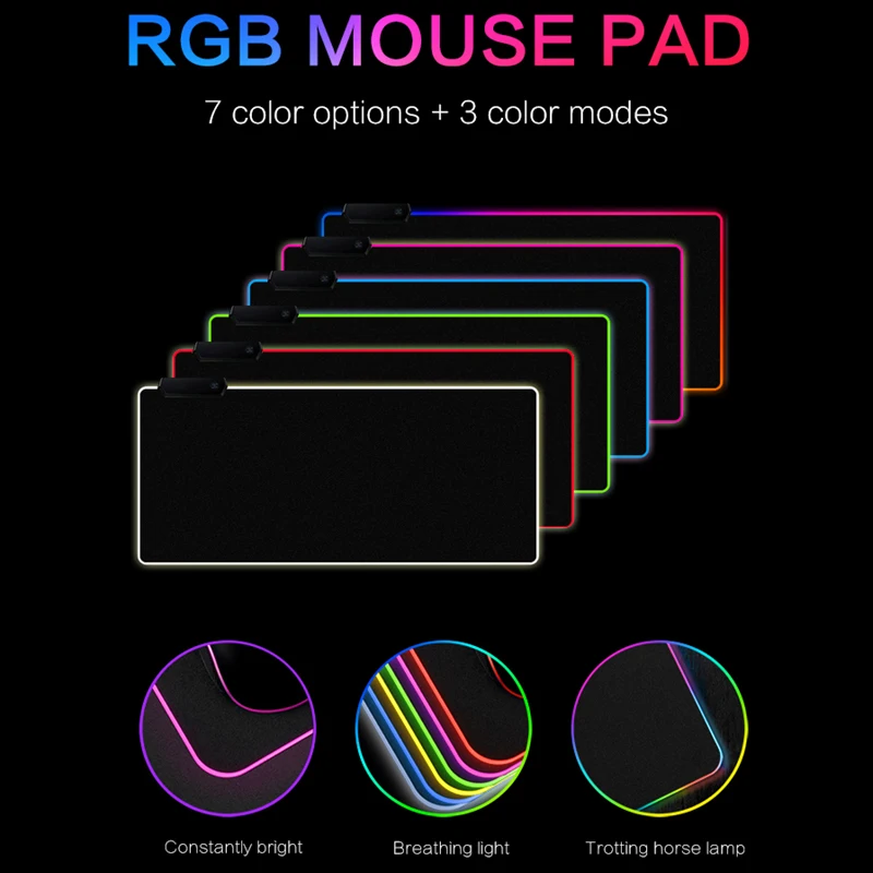 Большой светодиодный RGB коврик для мыши USB Проводное освещение игровой