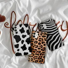 12 Case Square Cow Leopard Zebra Printed Cover for iPhone 13 Pro Max 11 7 8 Plus XR XS X SE 2020 13 Animal Skin Print Phone Case