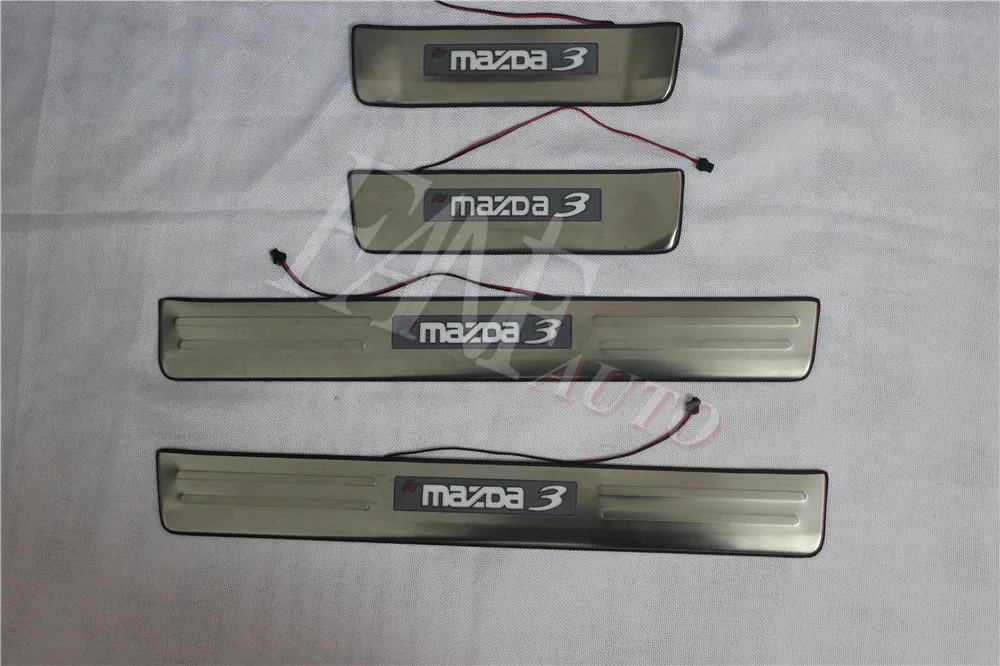 Stainless Steel Led Door Sill Scuff Plate Guard Sills Protector Trim For Mazda 3 Mazda3 Axela 2009-2013