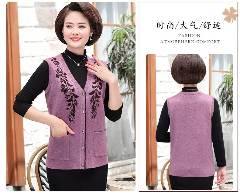 ASLTW Women's Vest Plus Size V Neck Sleeveless Sweater Cardigan New Print Single-breasted Sweater Vest Coat Outwear Vest Women