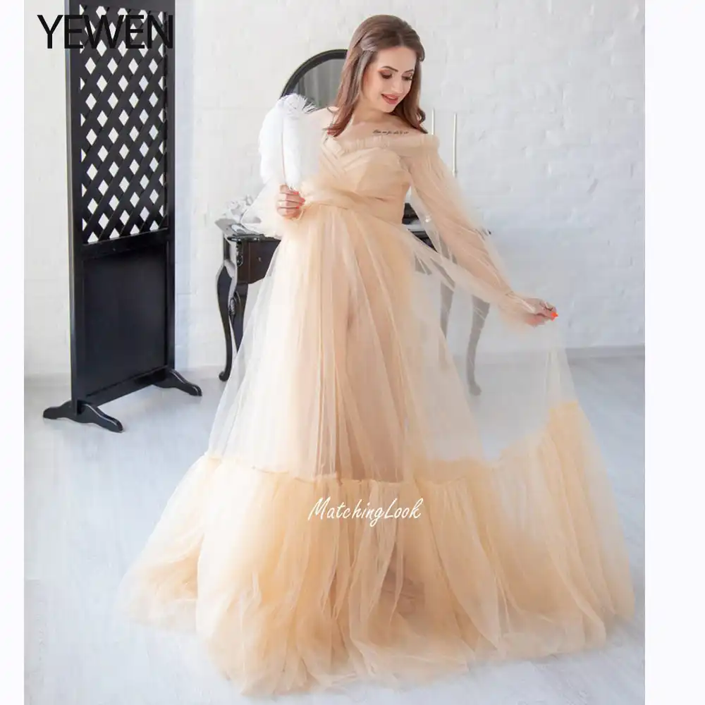 Champagne Maternity Dress Tulle Prom Gown For Photo Shoot Photo Props