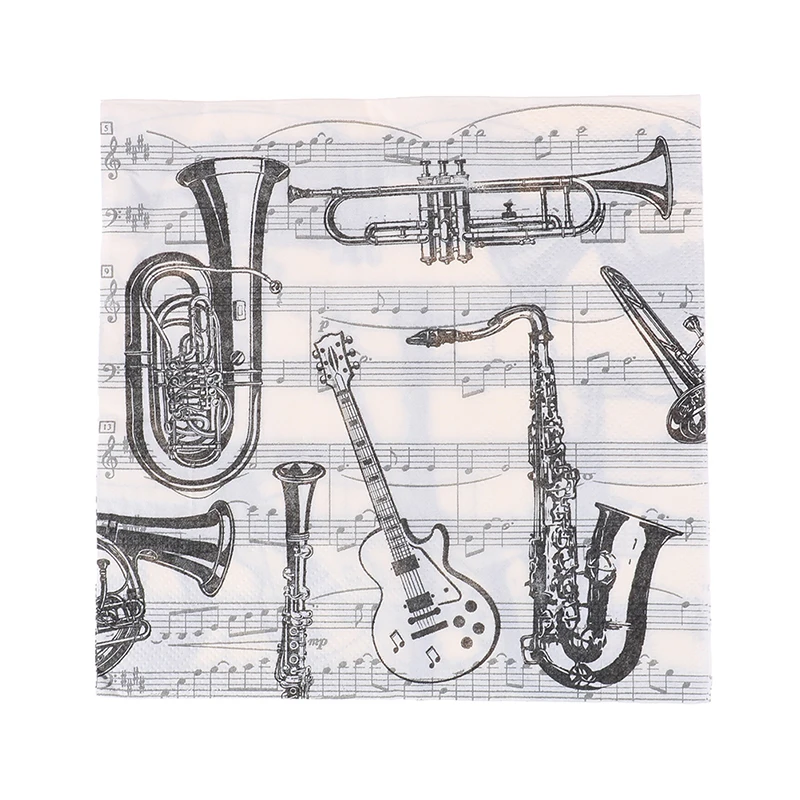 20pcs Home Musical Instrument Table Napkins Cup Mat Black Party Dinner Paper Tissue Decoration