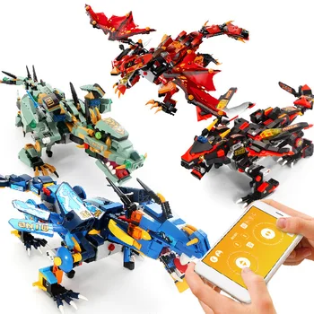 

Mould King APP Remote Control Ninja Dragon Building Blocks DIY Phantom Dragon Robot Ninjagoed Dinosaur Toys For Children Kids