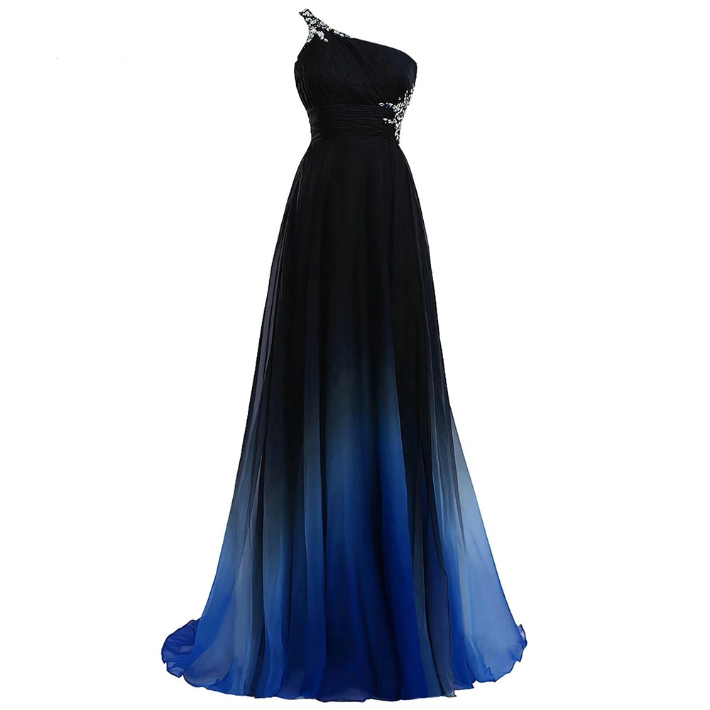 navy blue ombre bridesmaid dresses Simple Elegant Ombre Chiffon A-line Bridesmiad Dresses For Wedding Prom Gowns